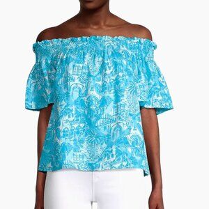 Lilly Pulitzer Leanne Off-The-Shoulder Linen Top - Size Small